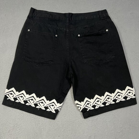 Eight 732 Shorts Men Sz 38 Black Denim Embroidered Leg Hip Hop Baggy Jeans - Picture 2 of 9